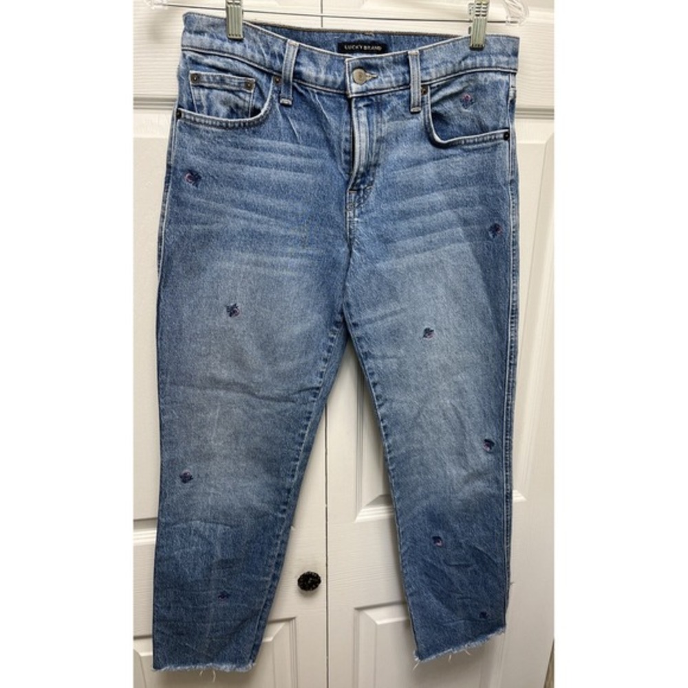 Lucky Brand Mid Rise Sienna Slim Boyfriend Embroidered Jeans Sz 28x 25